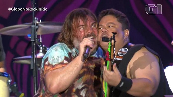 Juninho Groovador com Jack Black no Palco Mundo do Rock in Rio 2019