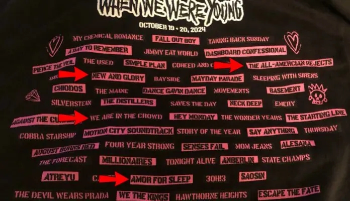 Festival When We Were Young vende camisetas oficiais com nomes errados de bandas