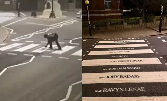 Lendária faixa de Abbey Road é vandalizada para divulgar lançamento de Rap