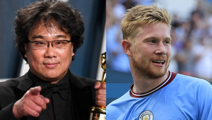 montagem do jogador kevin de bruyne e do diretor bong joon ho