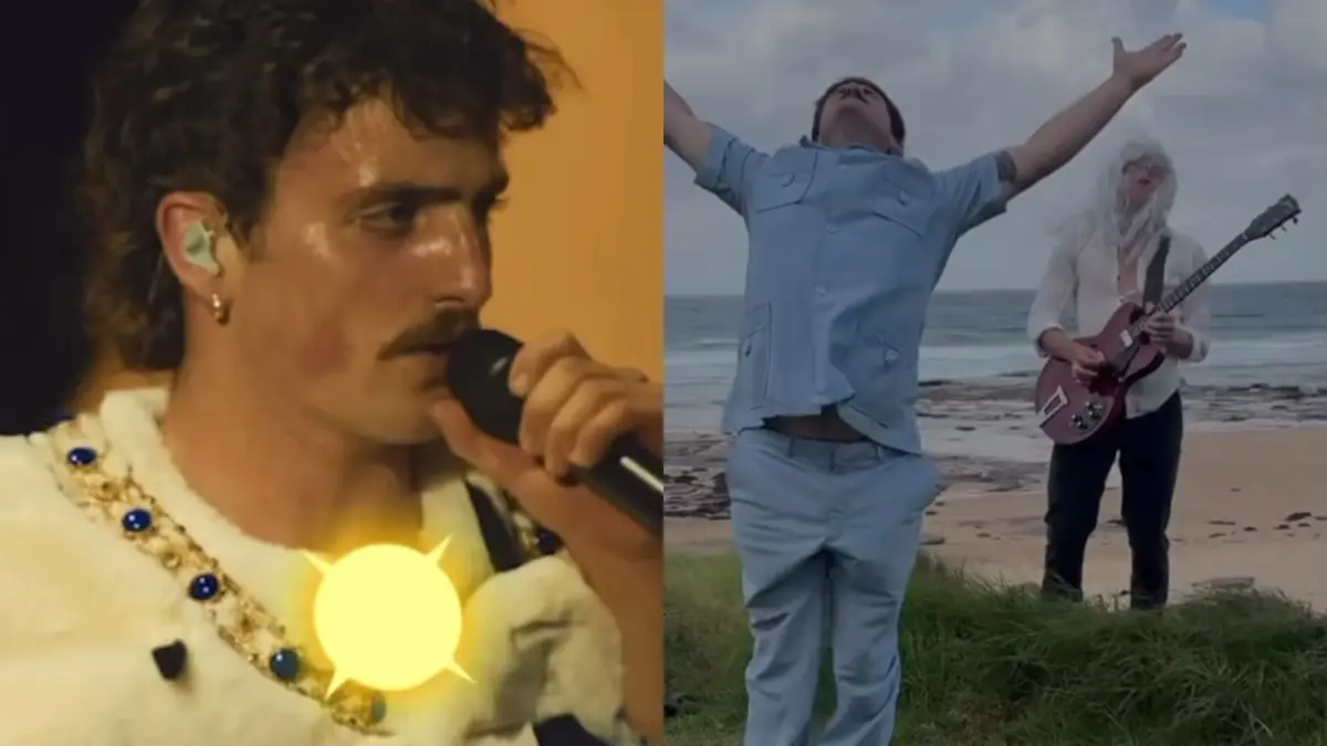 Meme reproduzindo show de Benson Boone com Brian May no Coachella Meme reproduzindo show de Benson Boone com Brian May no Coachella