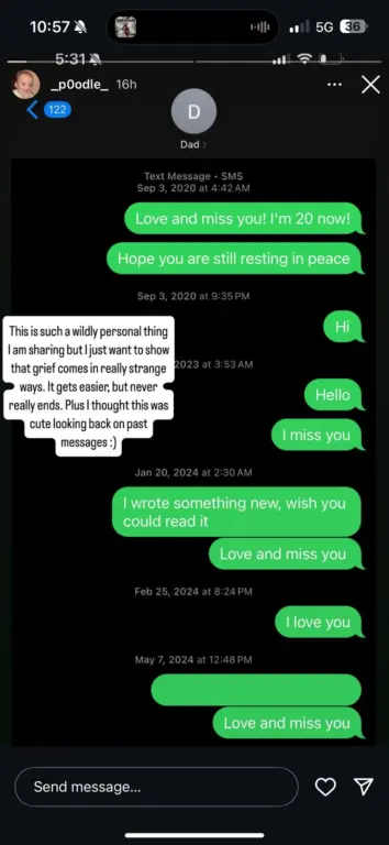Mensagens de texto de Lexi Jones enviadas para seu pai, David Bowie